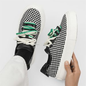 Men'S Woven Breathable Low Top Platform Sneakers - Unique Casual Board Shoes, Chunky Sole Athletic Flats for Spring Summer, Non Slip Lightweight