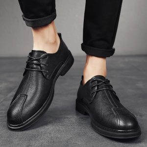 Men's British Style Small Shoes - Low-Top Lace-Up Business Casual & Professional Work Oxfords Suitable for Office, Travel, Daily Wear - Soft Sole Second-Layer Cowhide Shoes