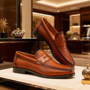 Men'S Formal Business Shoes with Animal Embossed Design, Classic And Comfortable Loafers for Weddings, Easy Slip-On Leather Shoes