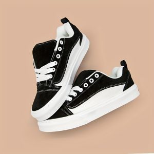Black And White Color-Blocking Casual Shoes, Versatile Niche Couple Low-Top Sneakers for Men And Women, Trendy Fashion Canvas Shoes in Large Sizes